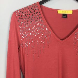 St John Long Sleeve Tee with Silver Beading Detail